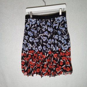 Ann Taylor Loft Skirt Womens 6 Petite Floral Red White Blue Lined Knee Length